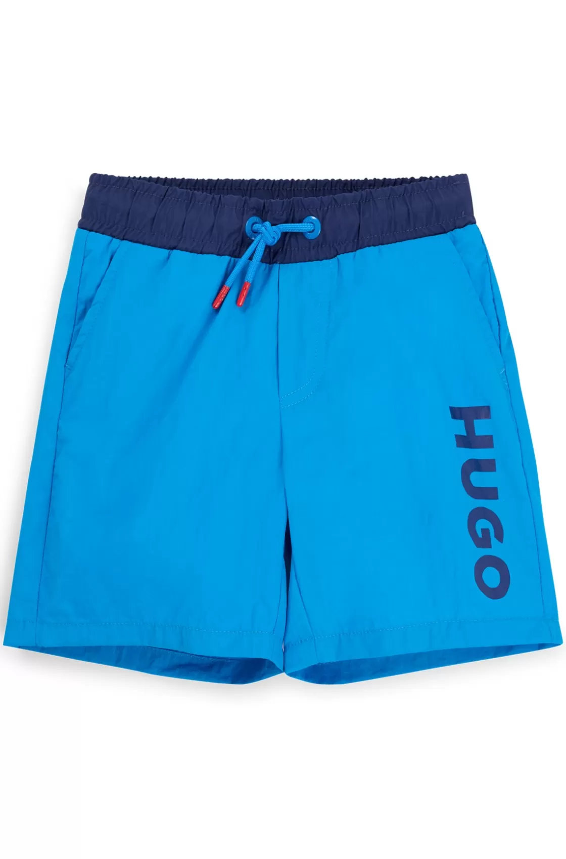 HUGO BOSS Kids' Quick-dry Swim Shorts With Vertical Logo Blue Hot