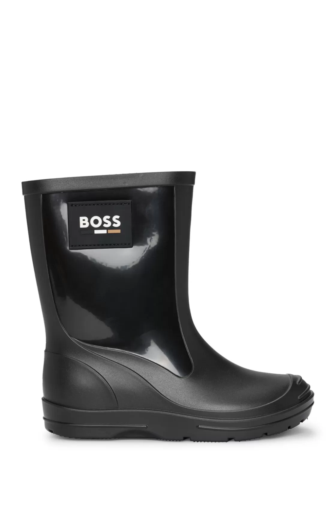 HUGO BOSS Kids' Rain Boots With Signature-stripe Logo Label Black Fashion
