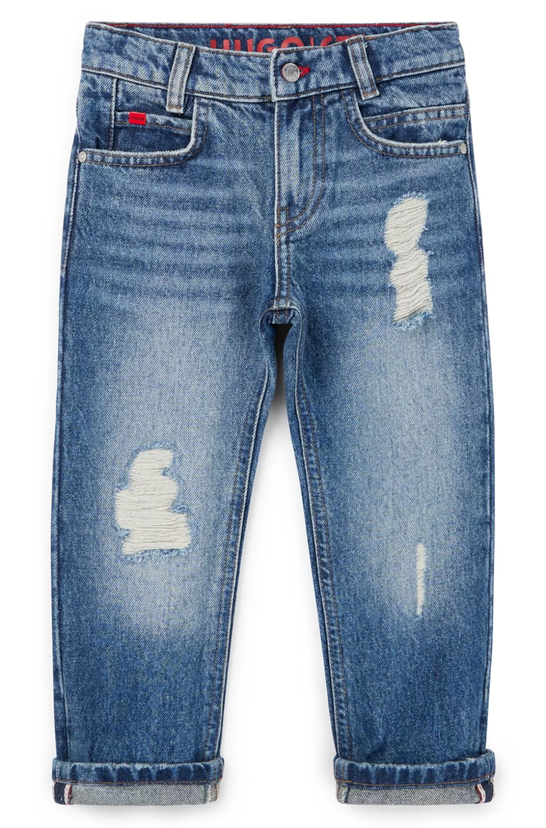HUGO BOSS Kids' Regular-fit Jeans In Distressed Blue Denim Patterned Fashion