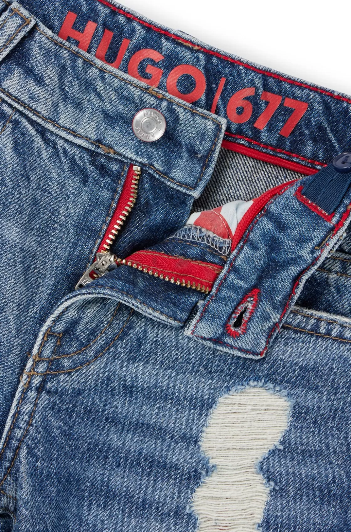 HUGO BOSS Kids' Regular-fit Jeans In Distressed Blue Denim Patterned Fashion