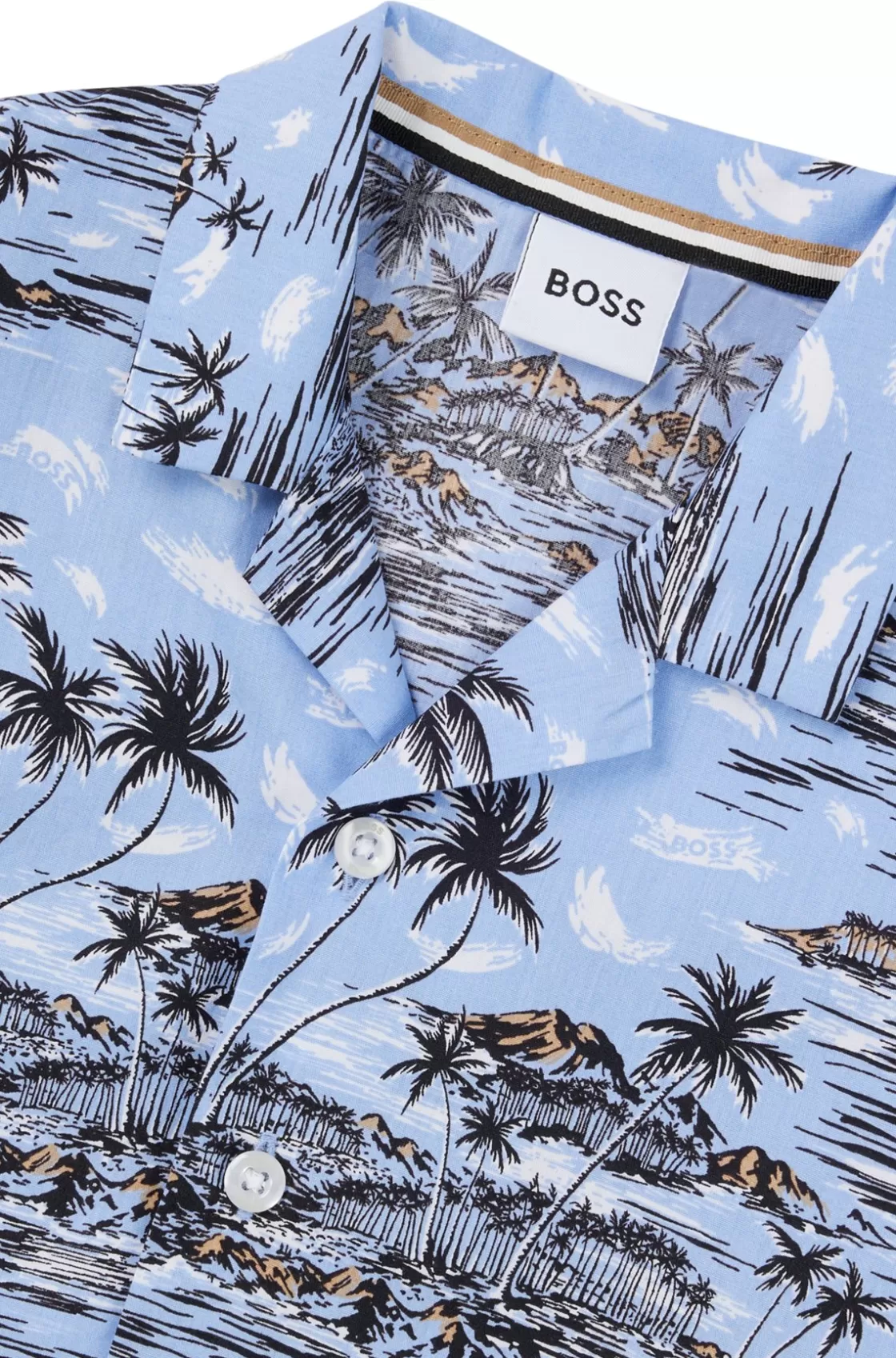 HUGO BOSS Kids' Regular-fit Shirt In Tropical-print Cotton Poplin Light Blue Cheap