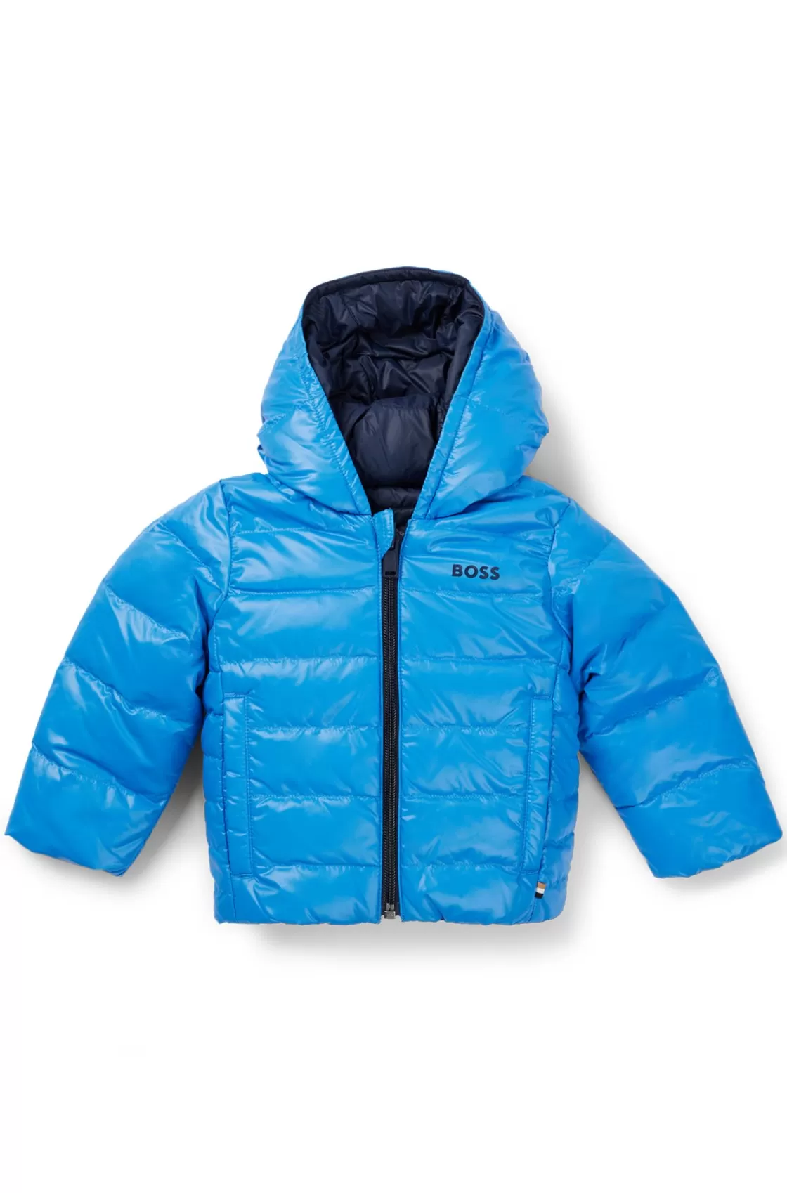 HUGO BOSS Kids' Reversible Down Jacket With Logo Details Blue Fashion