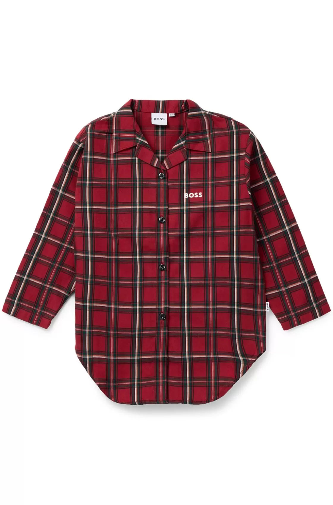 HUGO BOSS Kids' Shirt Dress In Checked Cotton With Logo Print Dark Red Best