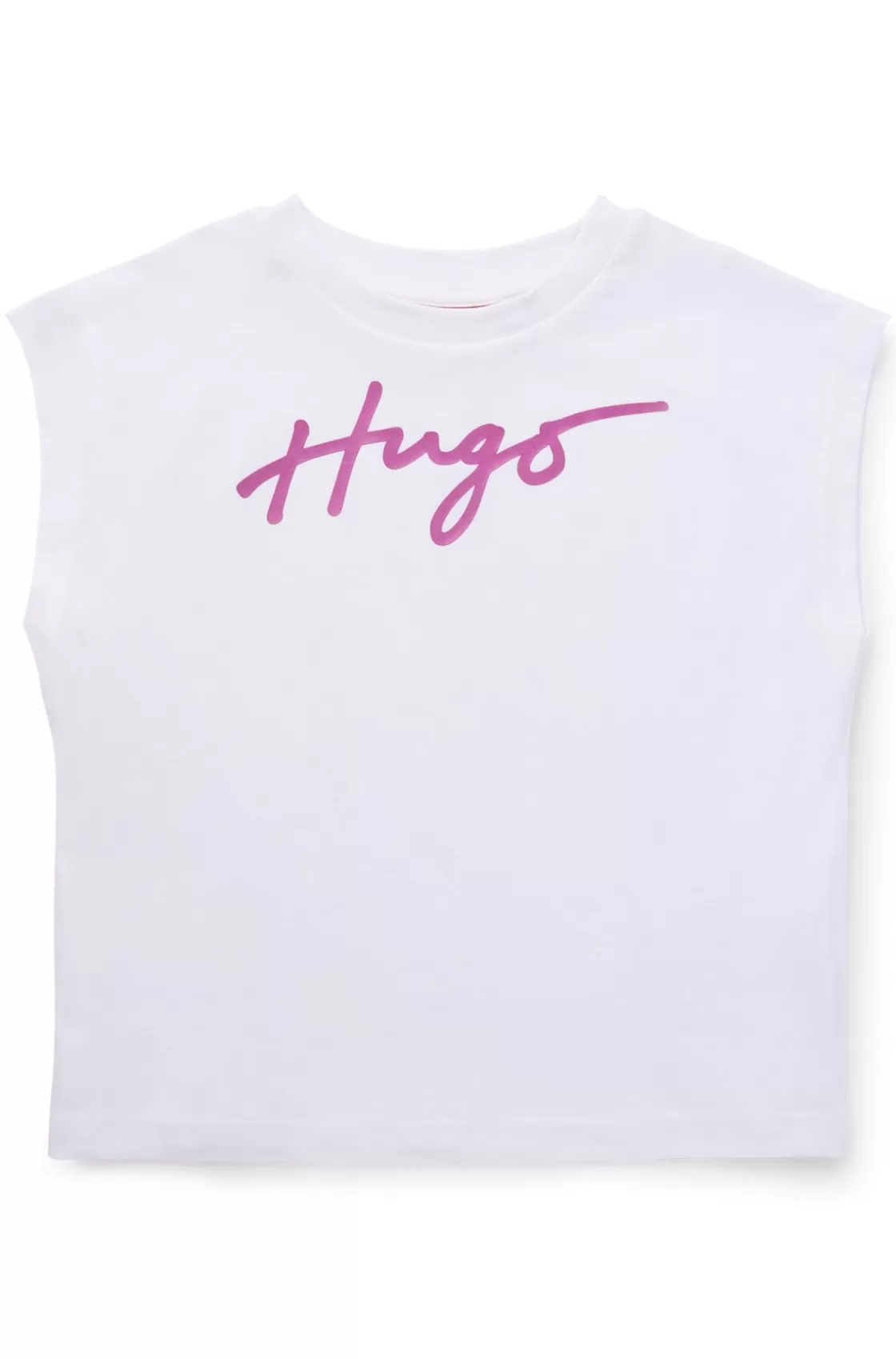 HUGO BOSS Kids' Sleeveless T-shirt In Cotton With Metallic Handwritten Logo White Hot