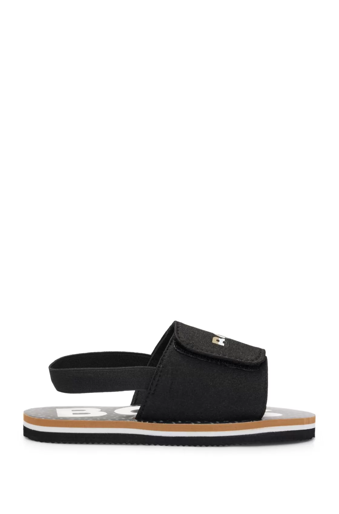 HUGO BOSS Kids' Slides With Ankle Strap And Branding Black New