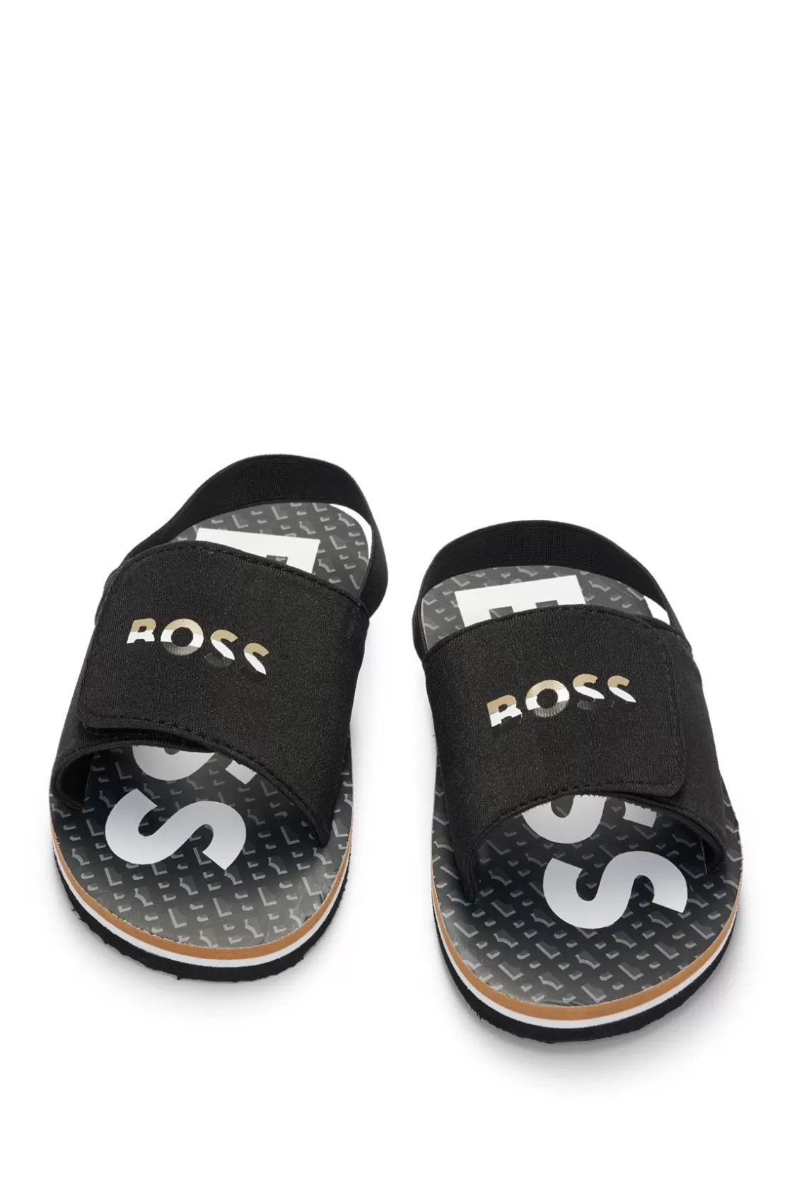 HUGO BOSS Kids' Slides With Ankle Strap And Branding Black New