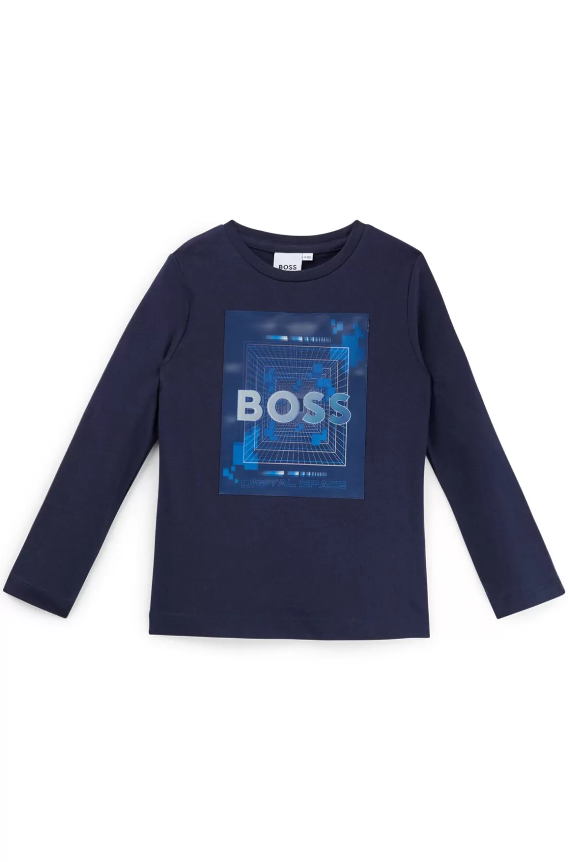 HUGO BOSS Kids' Slim-fit Long-sleeved T-shirt With Hologram Print Dark Blue Clearance