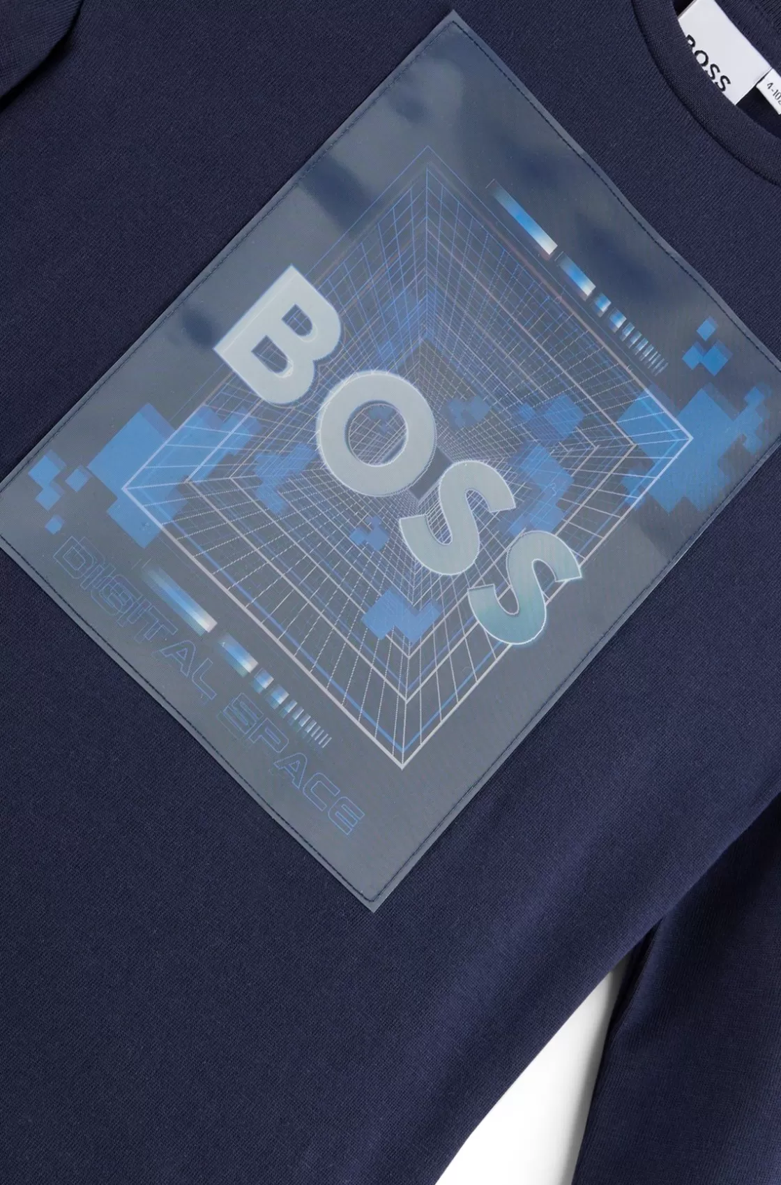 HUGO BOSS Kids' Slim-fit Long-sleeved T-shirt With Hologram Print Dark Blue Clearance
