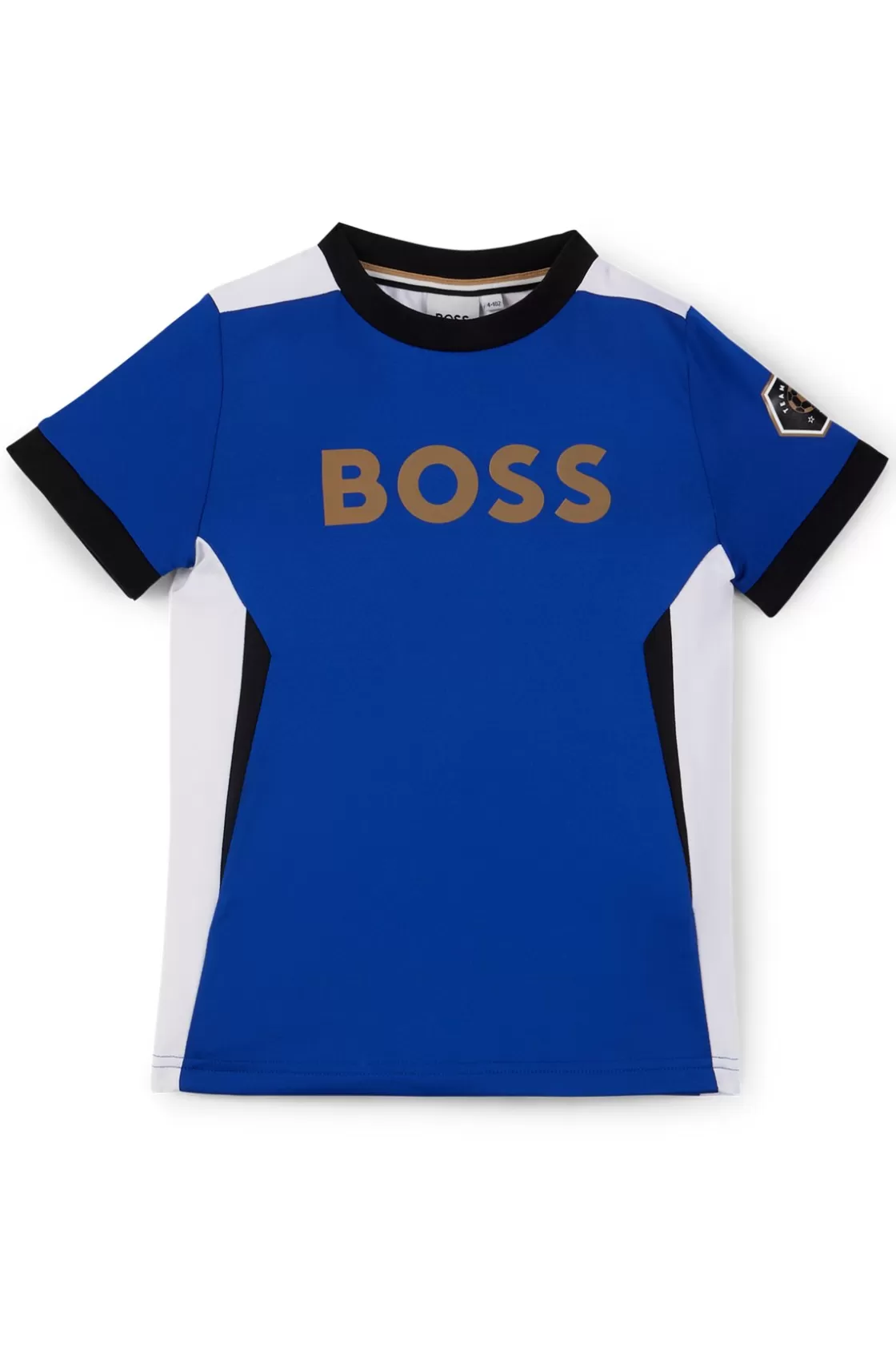 HUGO BOSS Kids' Slim-fit T-shirt With Color-blocking And Branding Blue Store