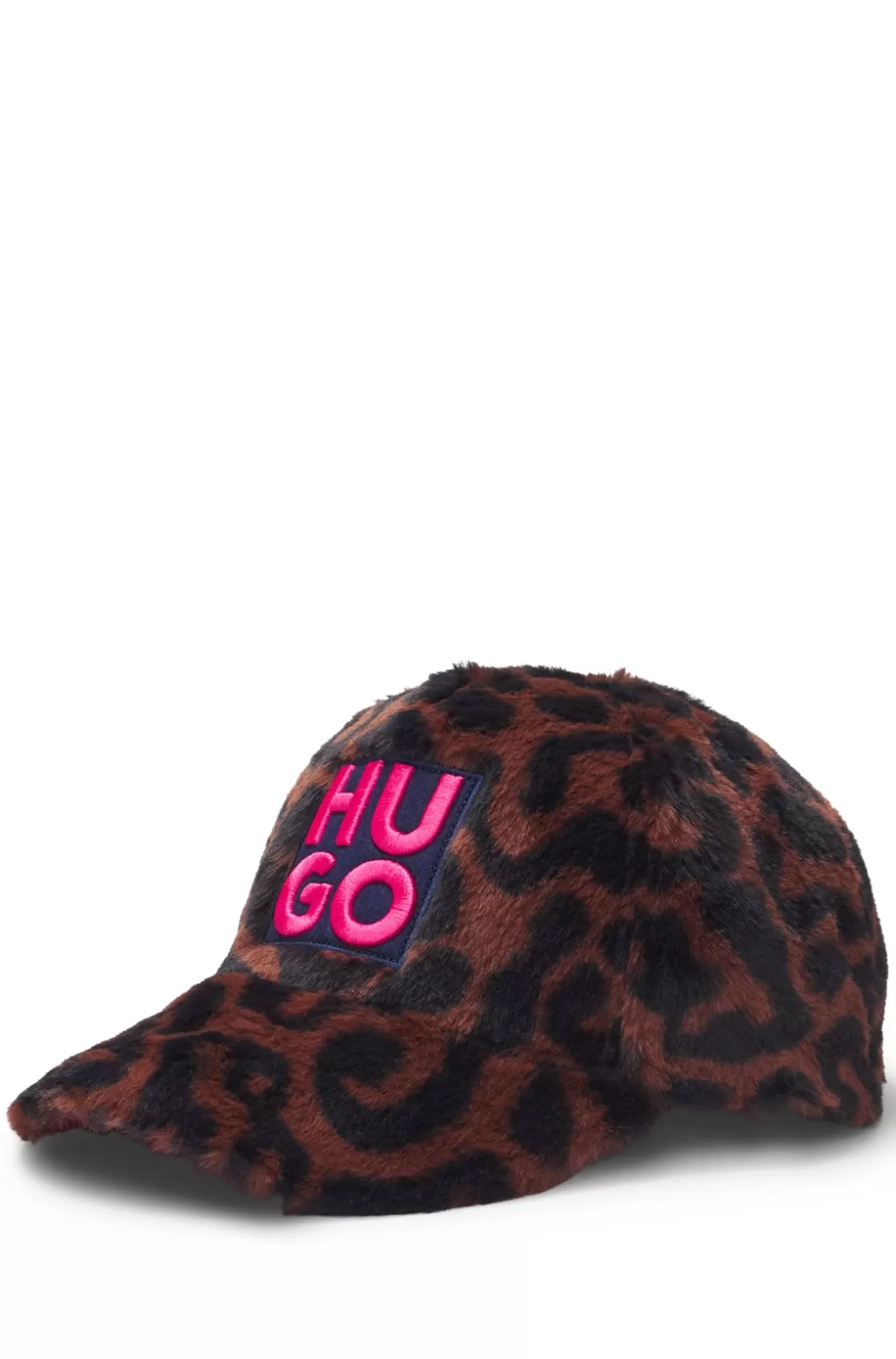 HUGO BOSS Kids' Stacked-logo Cap In Cheetah-patterned Faux Fur Pink Discount