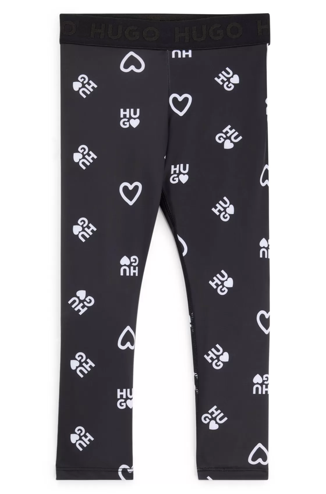 HUGO BOSS Kids' Stretch Leggings With Hearts And Logo Print Black Fashion