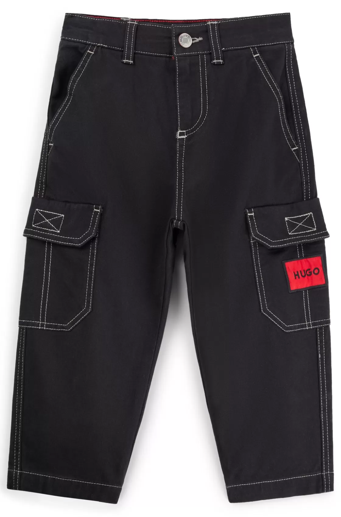 HUGO BOSS Kids' Stretch-cotton Cargo Trousers With Red Logo Label Black Cheap
