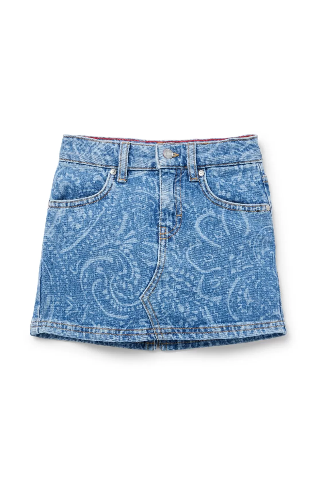 HUGO BOSS Kids' Stretch-denim Mini Skirt With Lasered Paisley Pattern Patterned Clearance