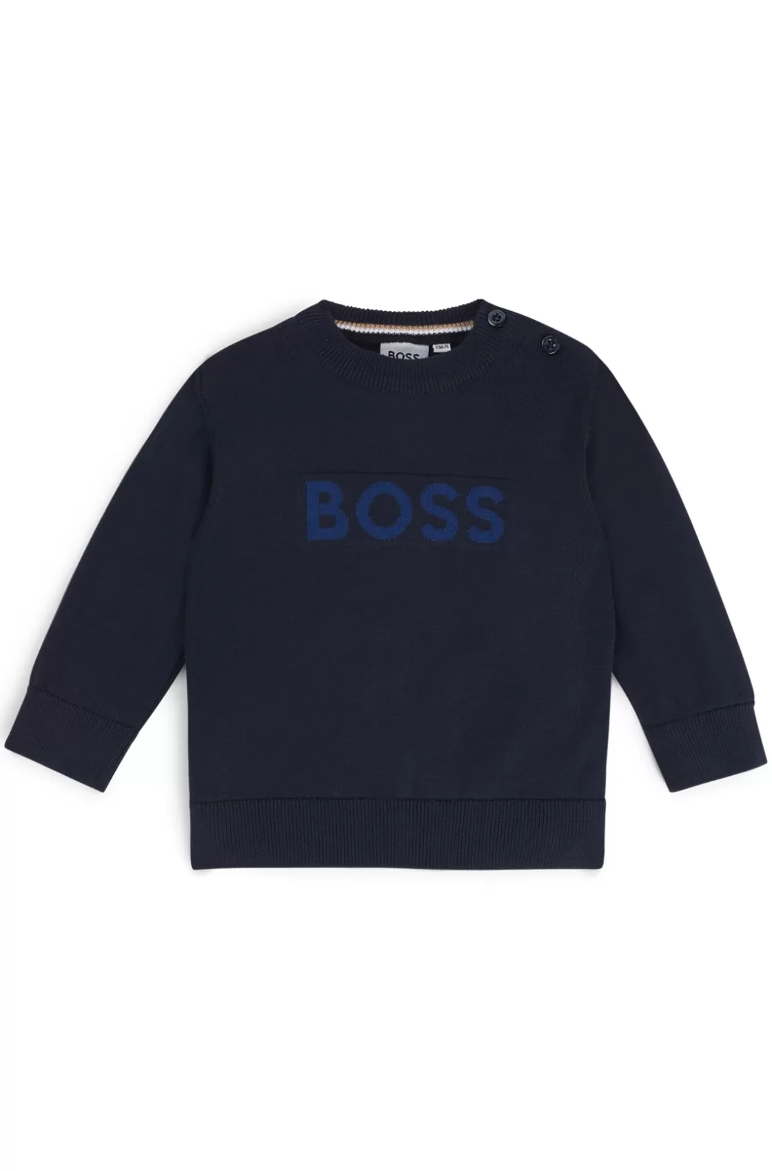 HUGO BOSS Kids' Sweater In Cotton With Embossed Logo Dark Blue Store