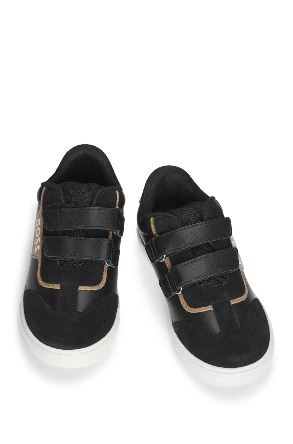 HUGO BOSS Kids' Trainers In Leather And Mesh Black Outlet