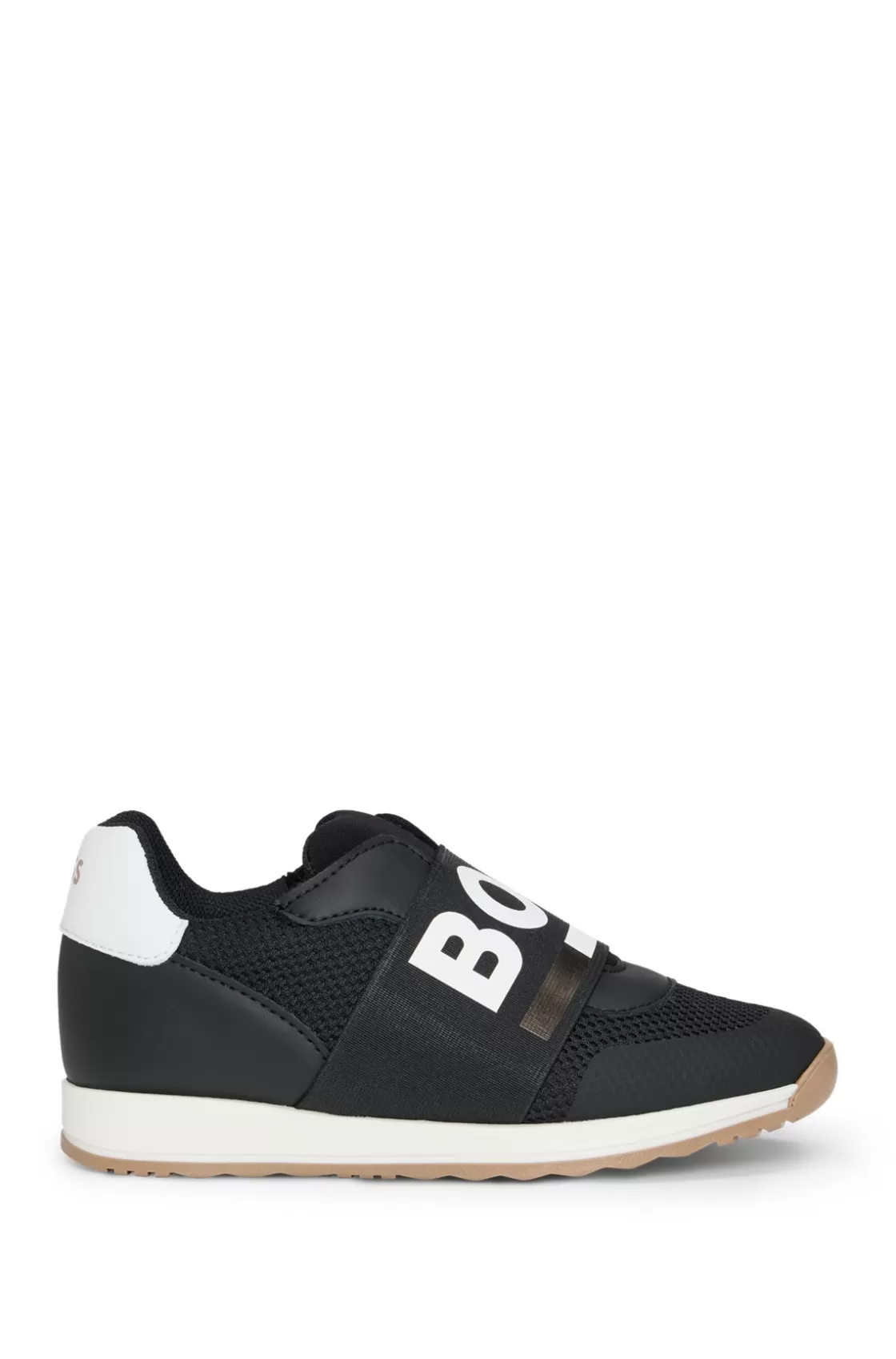HUGO BOSS Kids' Trainers In Leather And Mesh With Logo Elastic Black Online