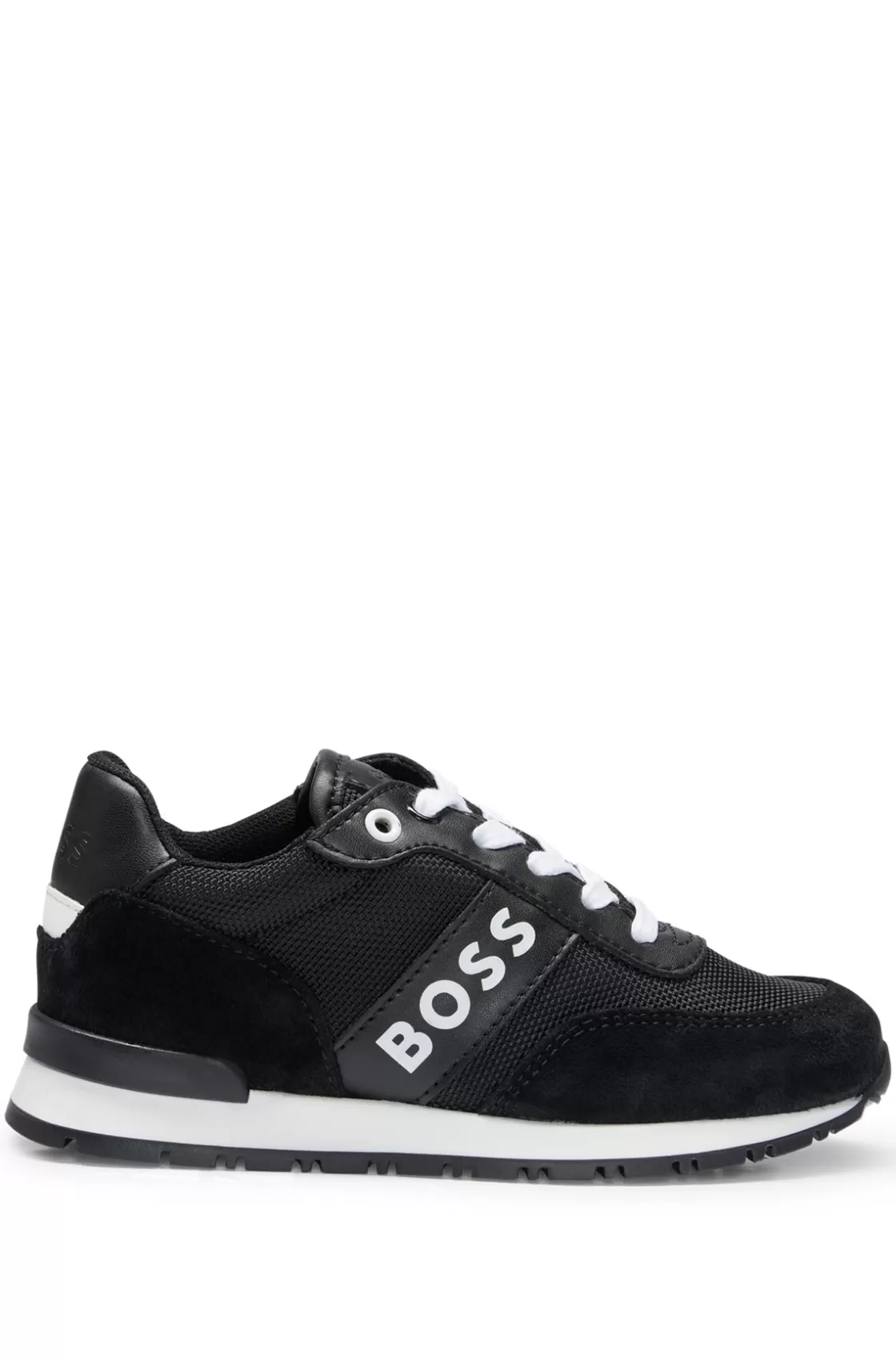 HUGO BOSS Kids' Trainers In Mixed Materials With Contrast Logo Black Clearance