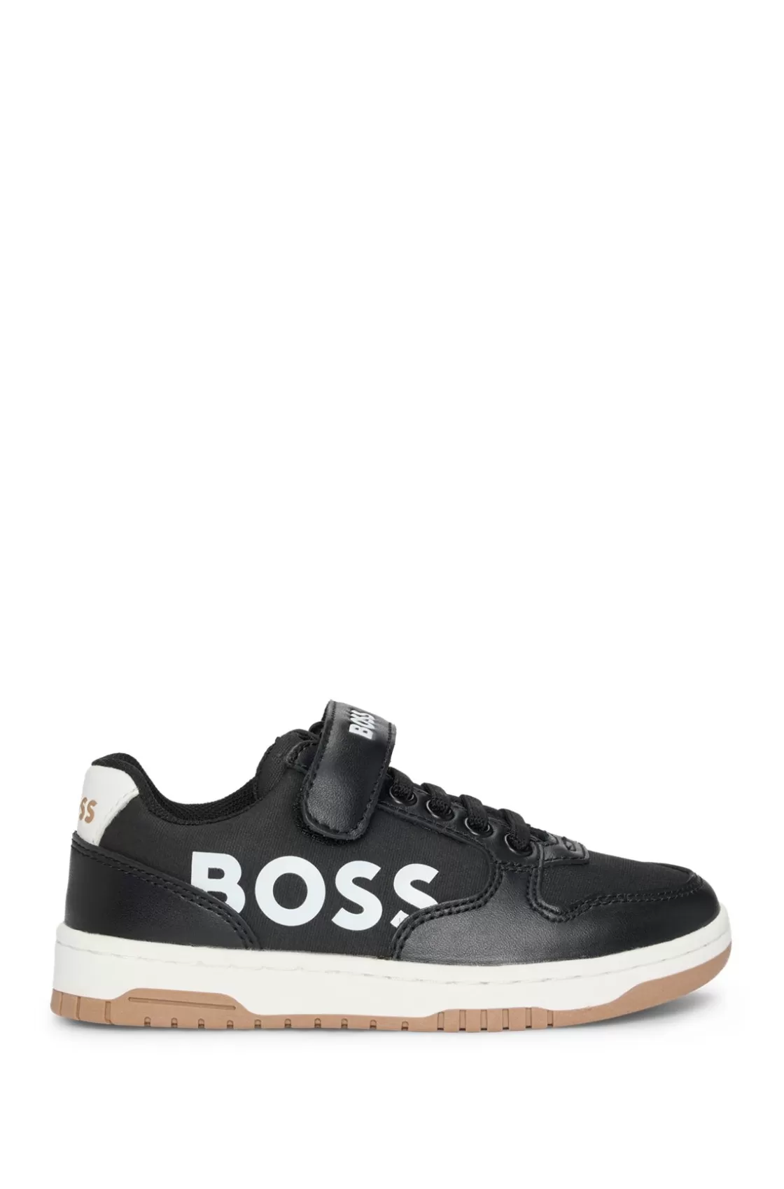 HUGO BOSS Kids' Trainers In Mixed Materials With Logo Details Black New