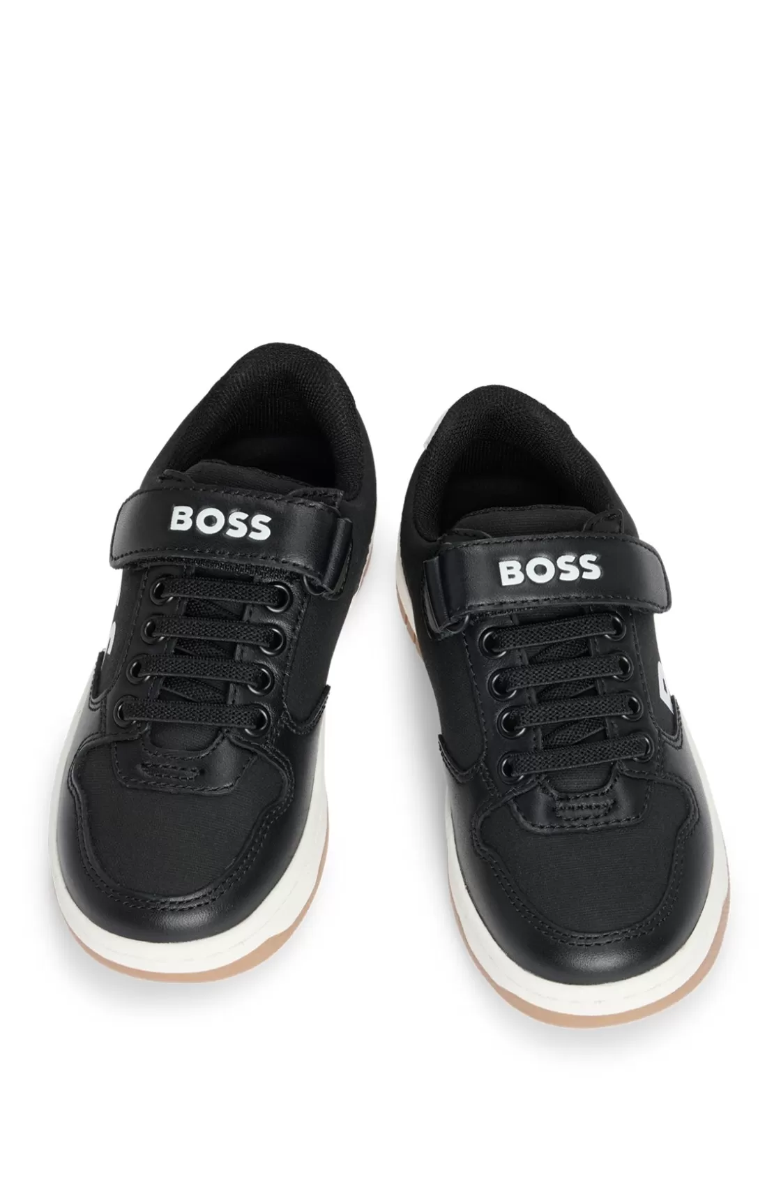 HUGO BOSS Kids' Trainers In Mixed Materials With Logo Details Black New