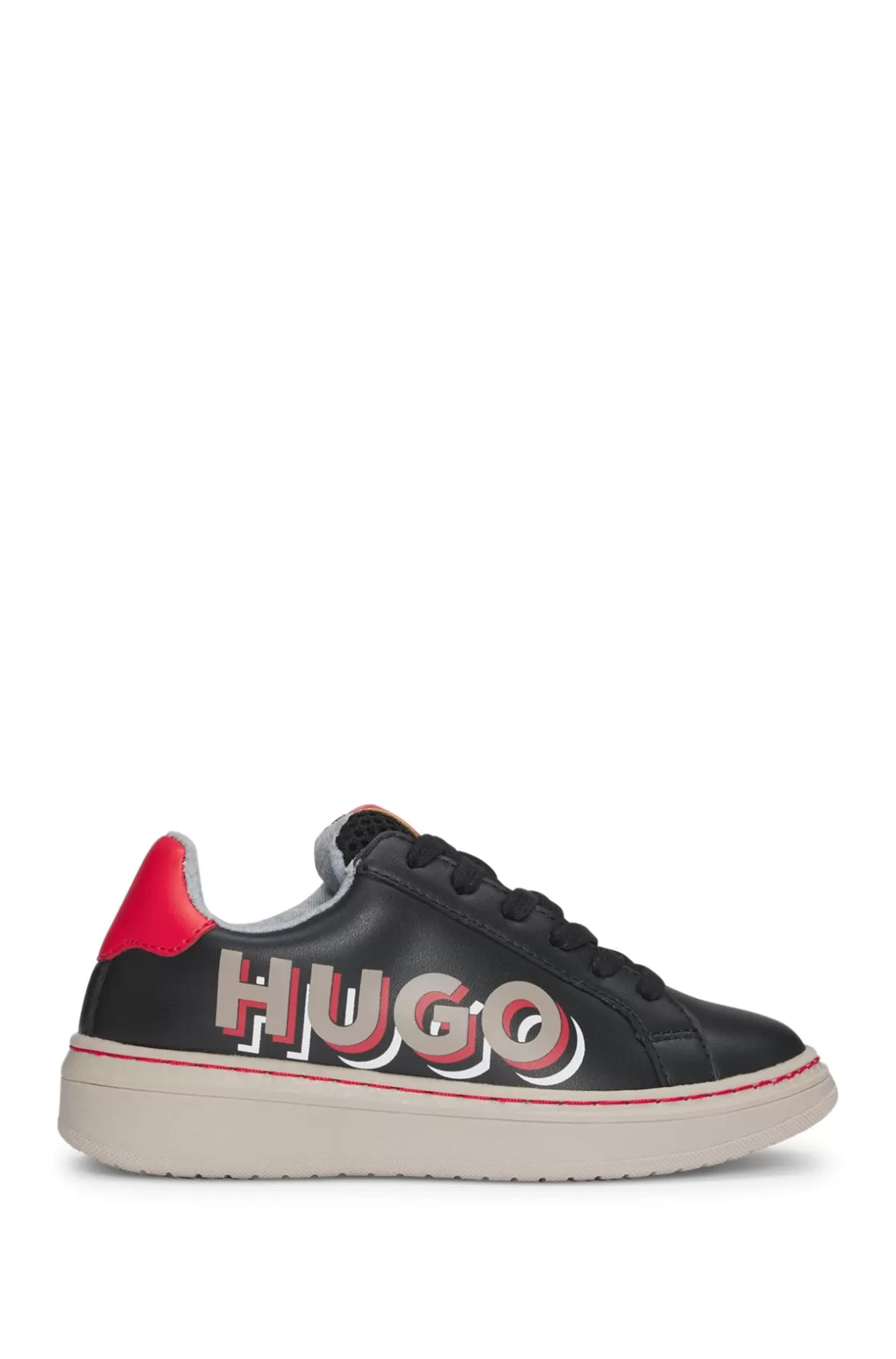 HUGO BOSS Kids' Trainers In Mixed Materials With Nappa Leather Black Discount