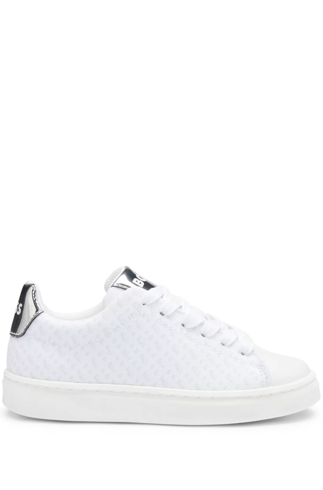 HUGO BOSS Kids' Trainers In Monogram Canvas With Metallic Faux Leather White Cheap