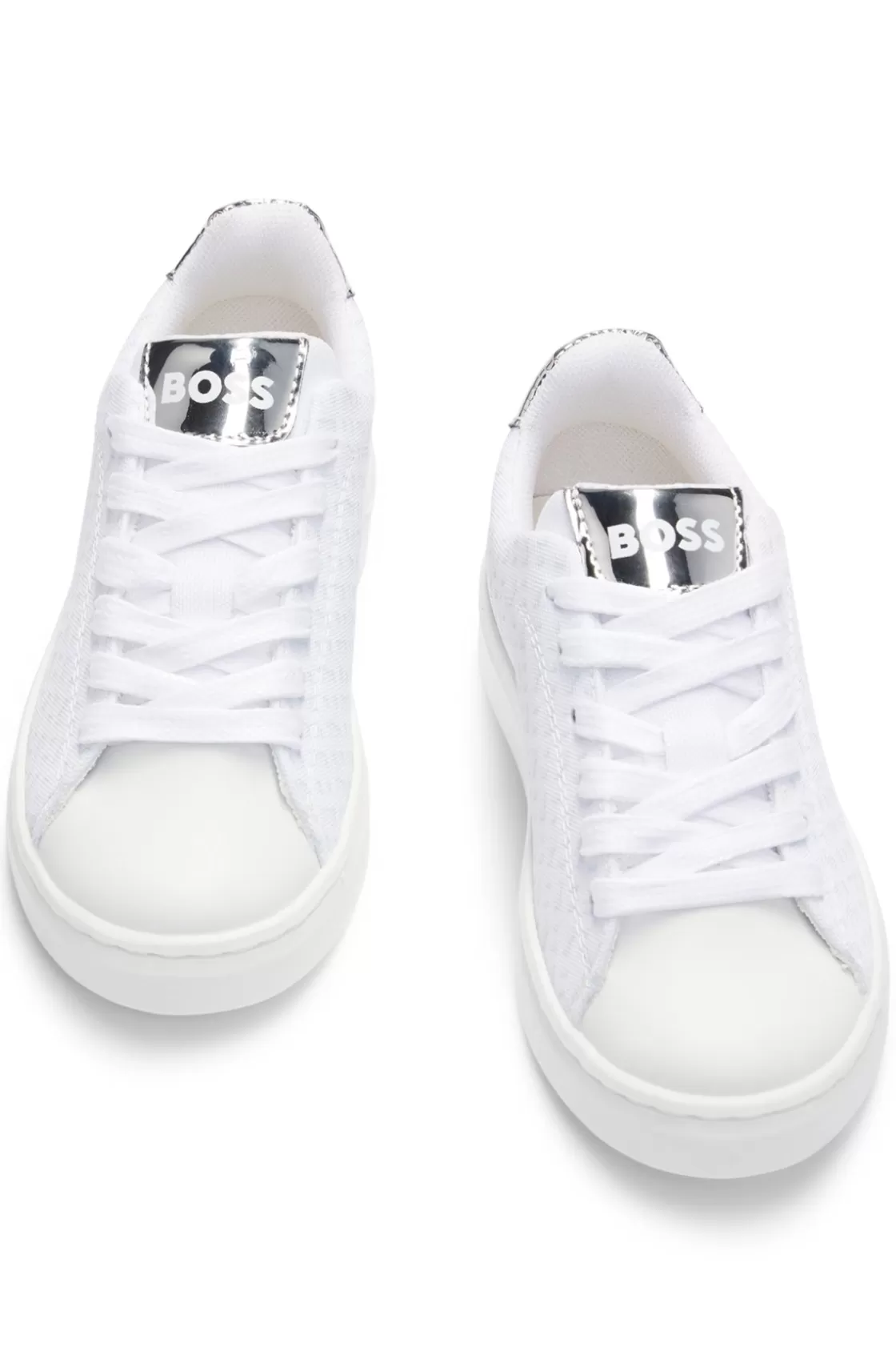 HUGO BOSS Kids' Trainers In Monogram Canvas With Metallic Faux Leather White Cheap