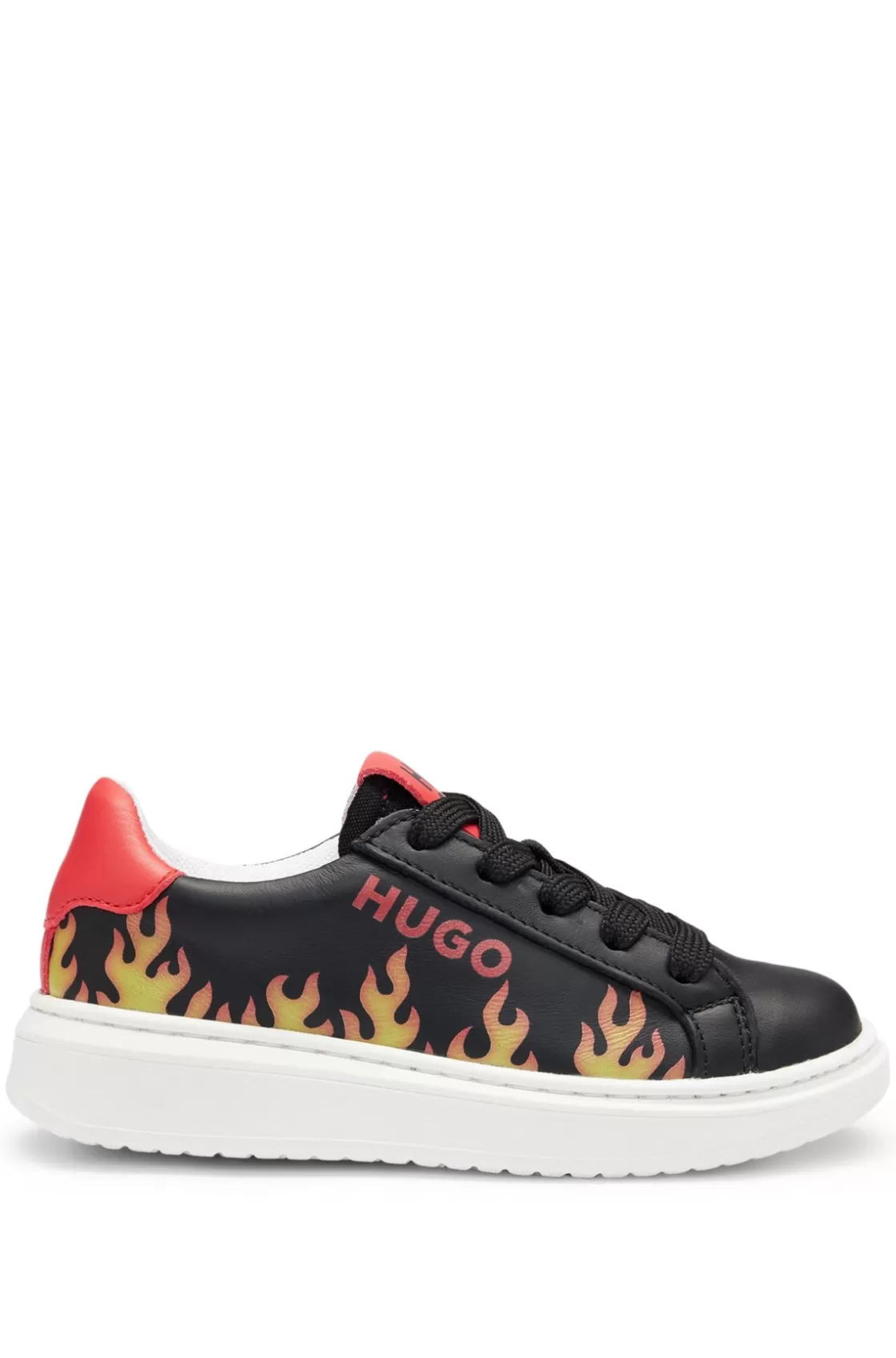 HUGO BOSS Kids' Trainers In Nappa Leather With Flame Artwork Black Outlet