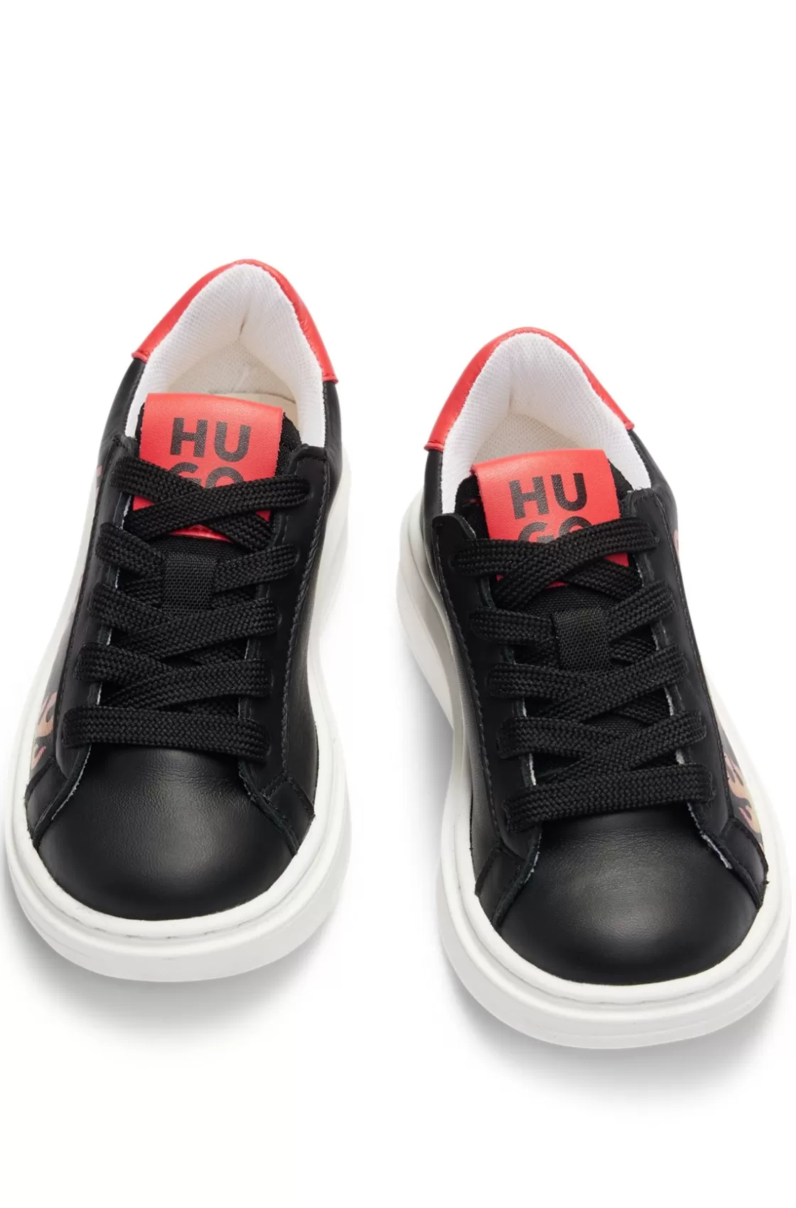 HUGO BOSS Kids' Trainers In Nappa Leather With Flame Artwork Black Outlet