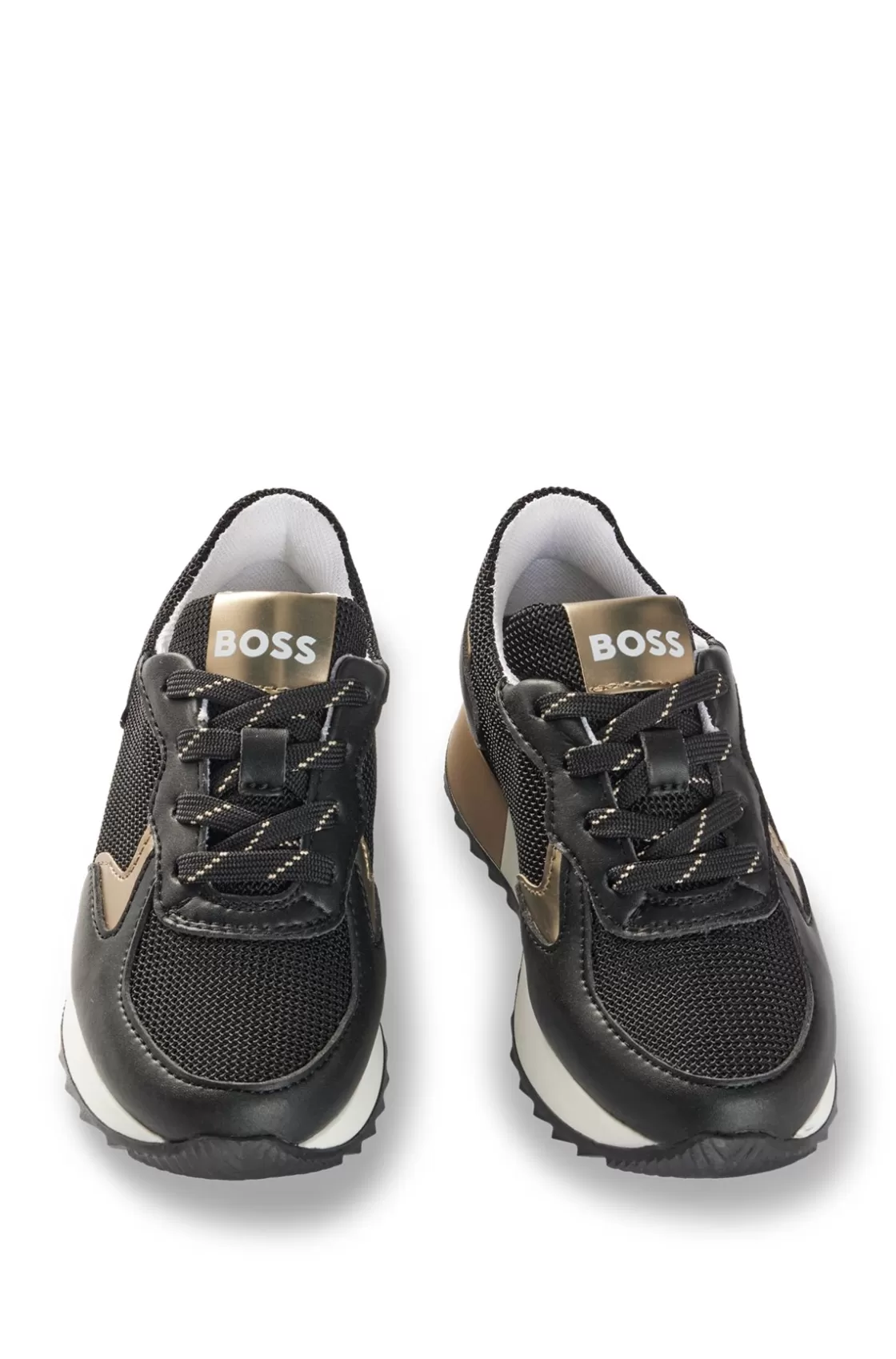 HUGO BOSS Kids' Trainers With Faux Leather And Mesh Black Hot