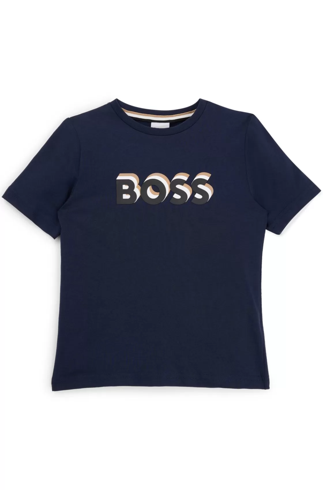 HUGO BOSS Kids' T-shirt In Cotton Jersey With Embossed Logo Print Dark Blue Best Sale
