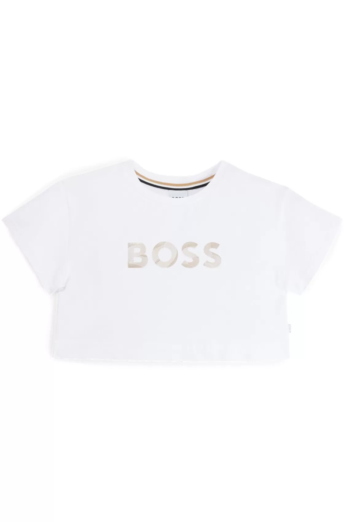 HUGO BOSS Kids' T-shirt In Stretch Cotton With Metallic Logo Print White Outlet