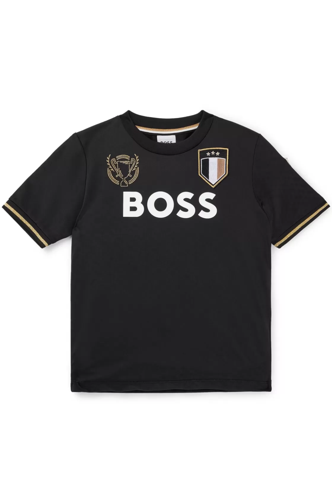 HUGO BOSS Kids' T-shirt In Stretch Fabric With Embroidered Patches Black Outlet