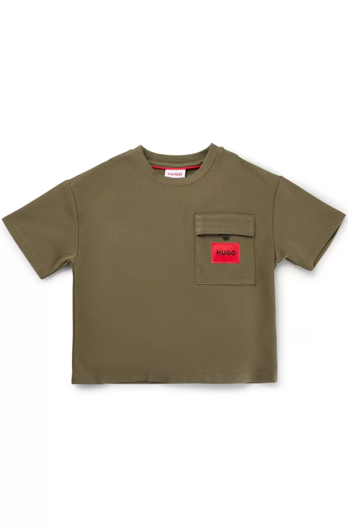 HUGO BOSS Kids' T-shirt In Stretch Jersey With Red Logo Label Dark Green Cheap