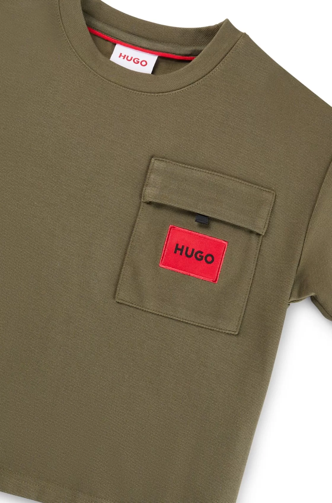 HUGO BOSS Kids' T-shirt In Stretch Jersey With Red Logo Label Dark Green Cheap