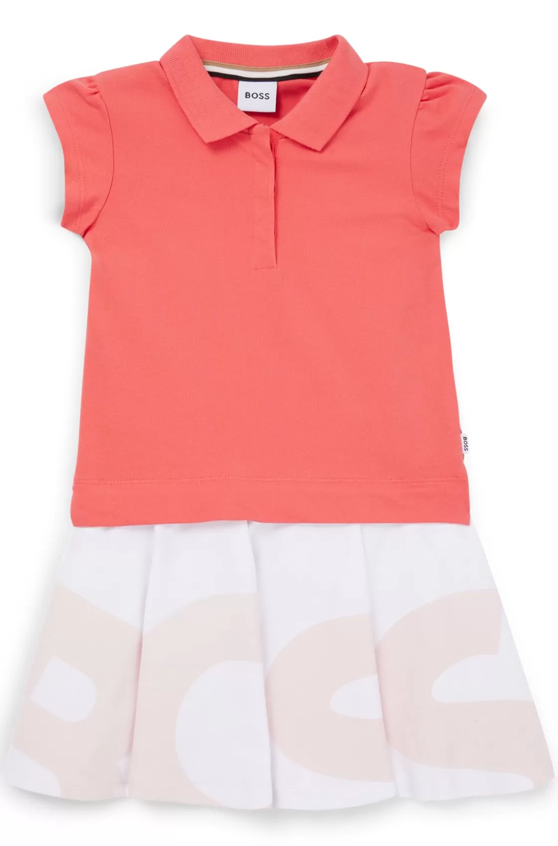 HUGO BOSS Kids' Two-in-one Polo Dress With Logo Print Light Red Hot