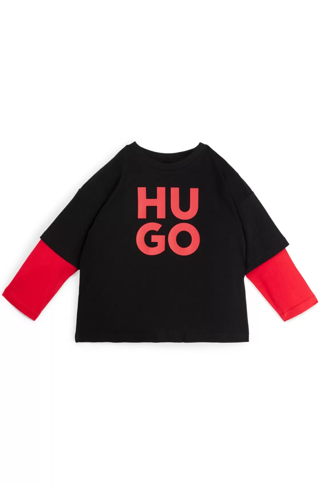 HUGO BOSS Kids' Two-in-one T-shirt With Stacked Logo Print Black Best