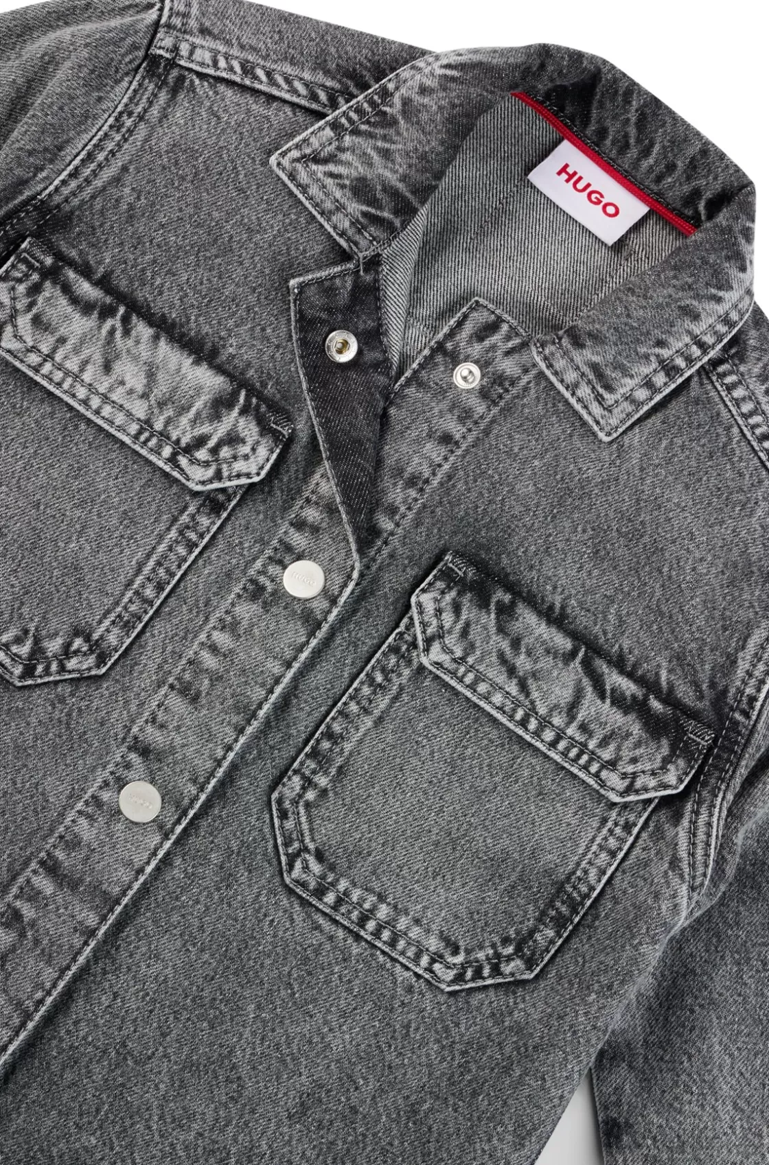 HUGO BOSS Kids' Washed-black Overshirt In Cotton Denim Patterned Sale