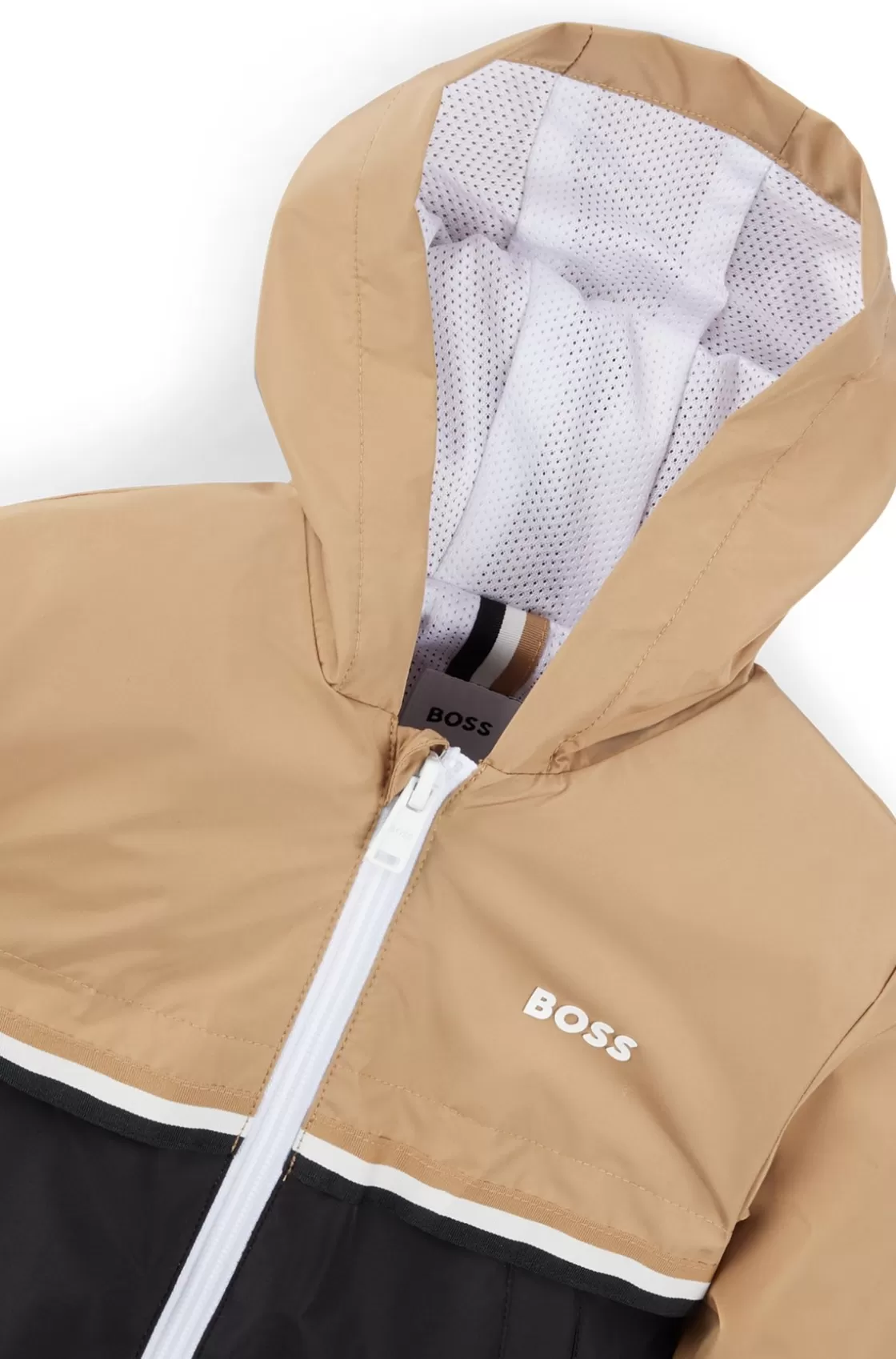 HUGO BOSS Kids' Waterproof Hooded Windbreaker Jacket With Stripes And Logo Black Discount