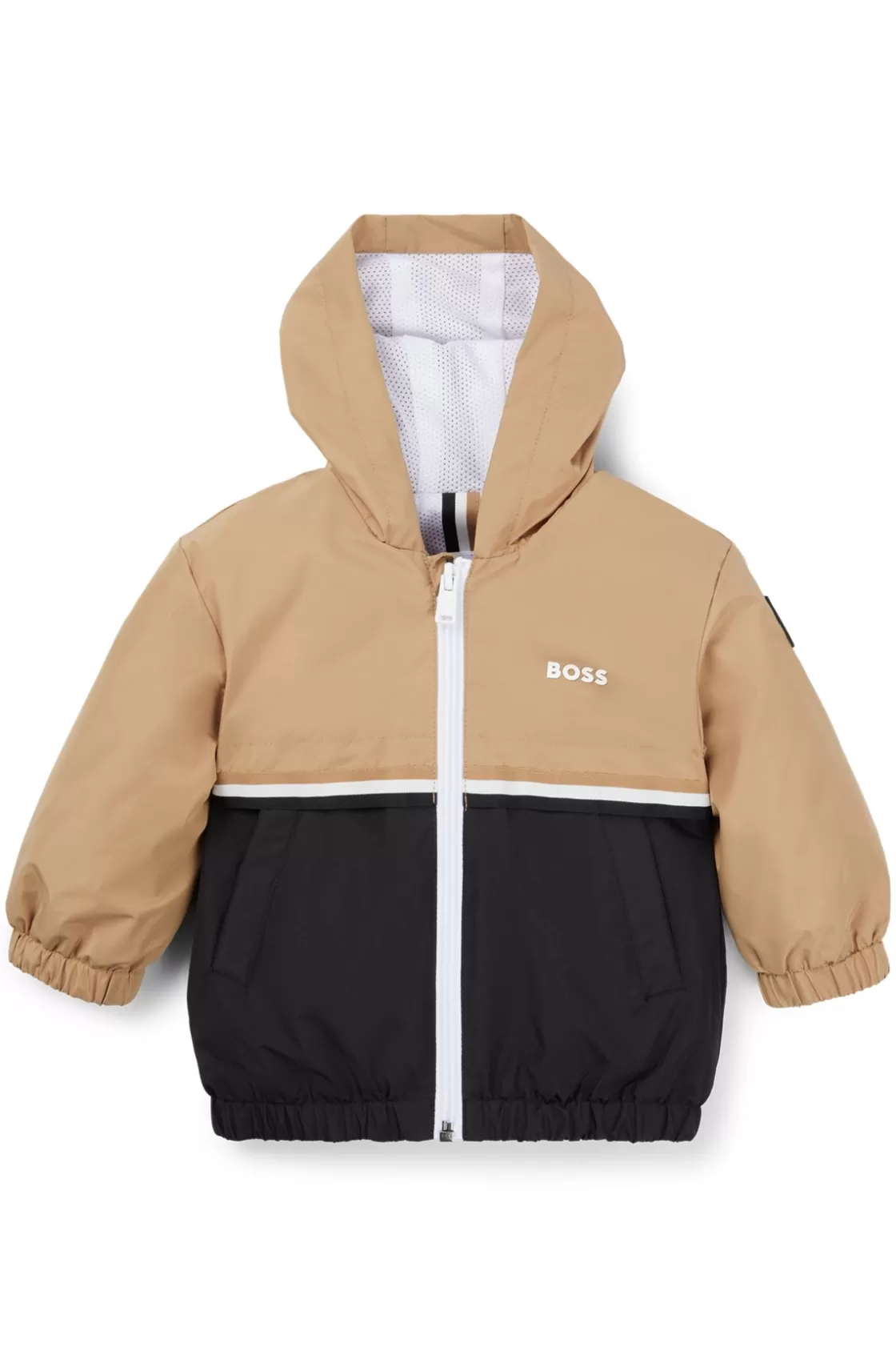 HUGO BOSS Kids' Waterproof Hooded Windbreaker Jacket With Stripes And Logo Black Discount
