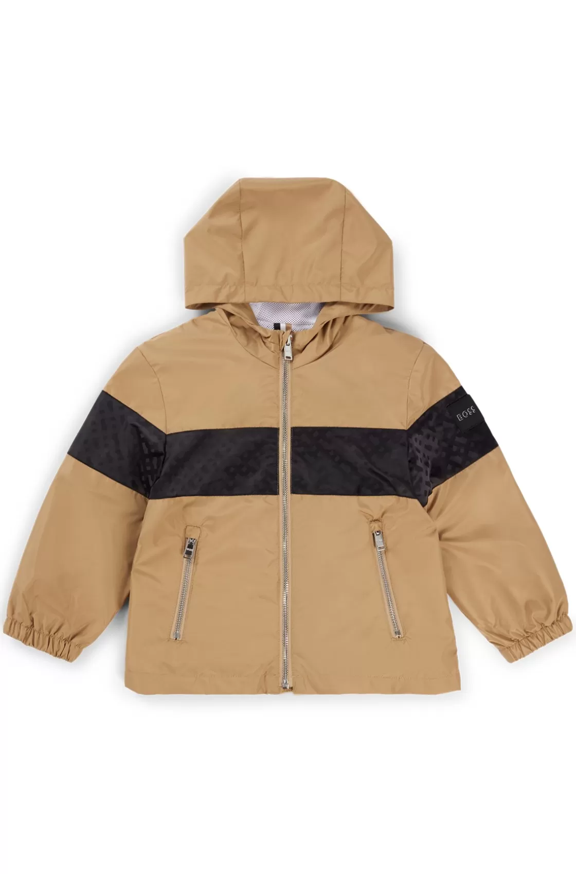 HUGO BOSS Kids' Water-repellent Hooded Windbreaker With Monogram Detailing Brown Online