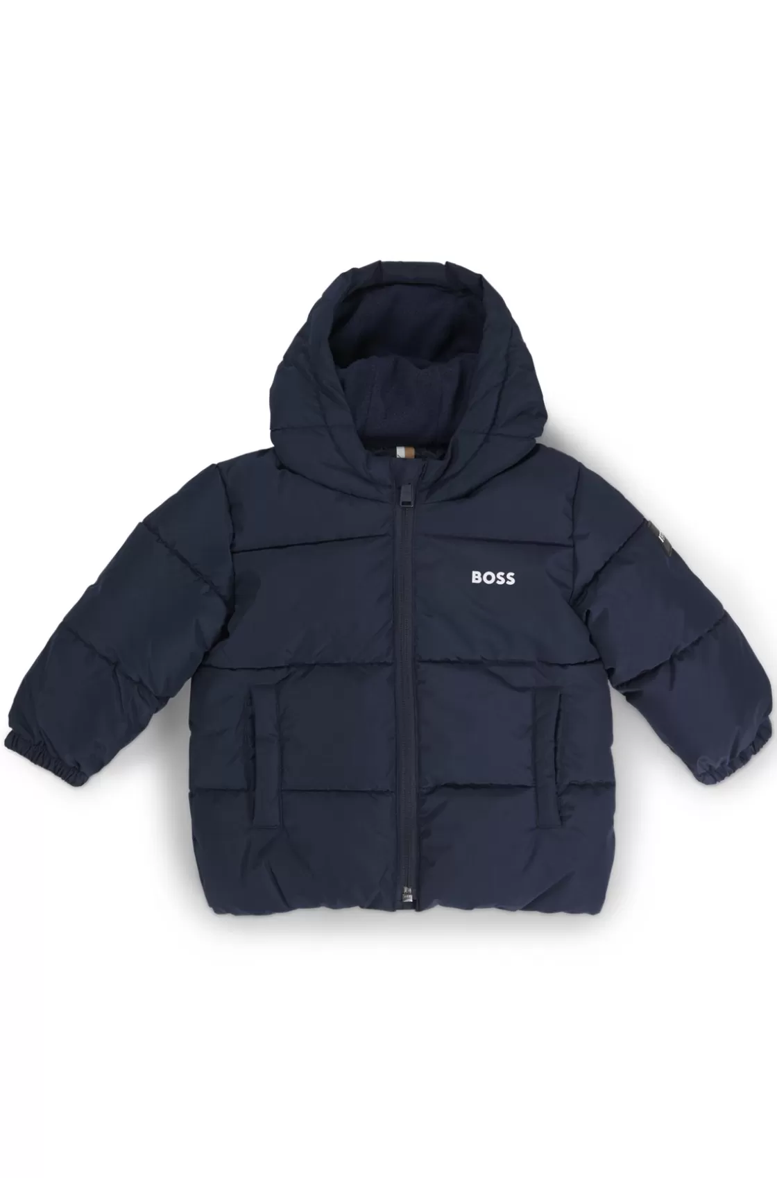 HUGO BOSS Kids' Water-repellent Padded Jacket With Logo Print Dark Blue Flash Sale