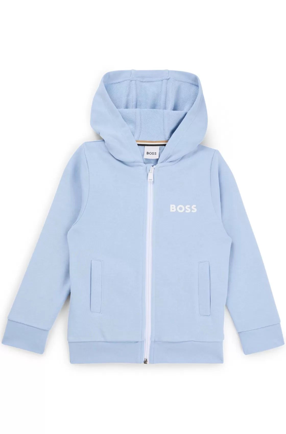 HUGO BOSS Kids' Zip-up Fleece Hoodie With Logo Print Light Blue Sale