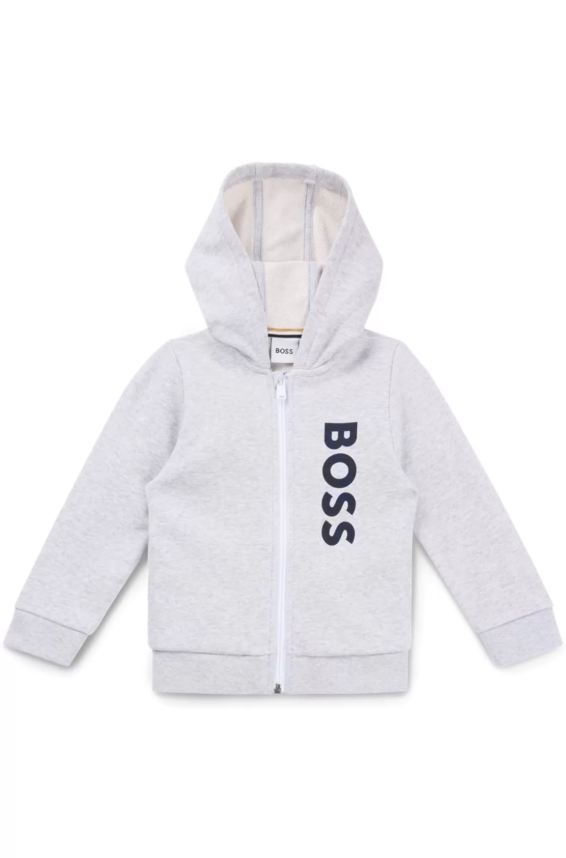 HUGO BOSS Kids' Zip-up Fleece Hoodie With Vertical Logo Print Light Grey Cheap