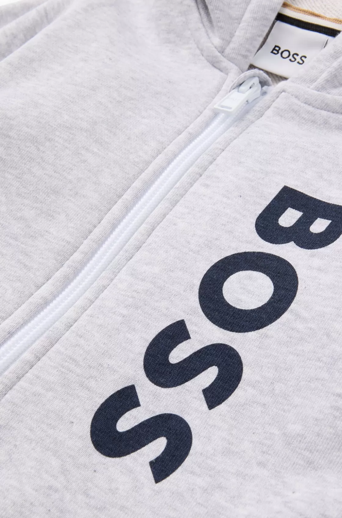 HUGO BOSS Kids' Zip-up Fleece Hoodie With Vertical Logo Print Light Grey Cheap