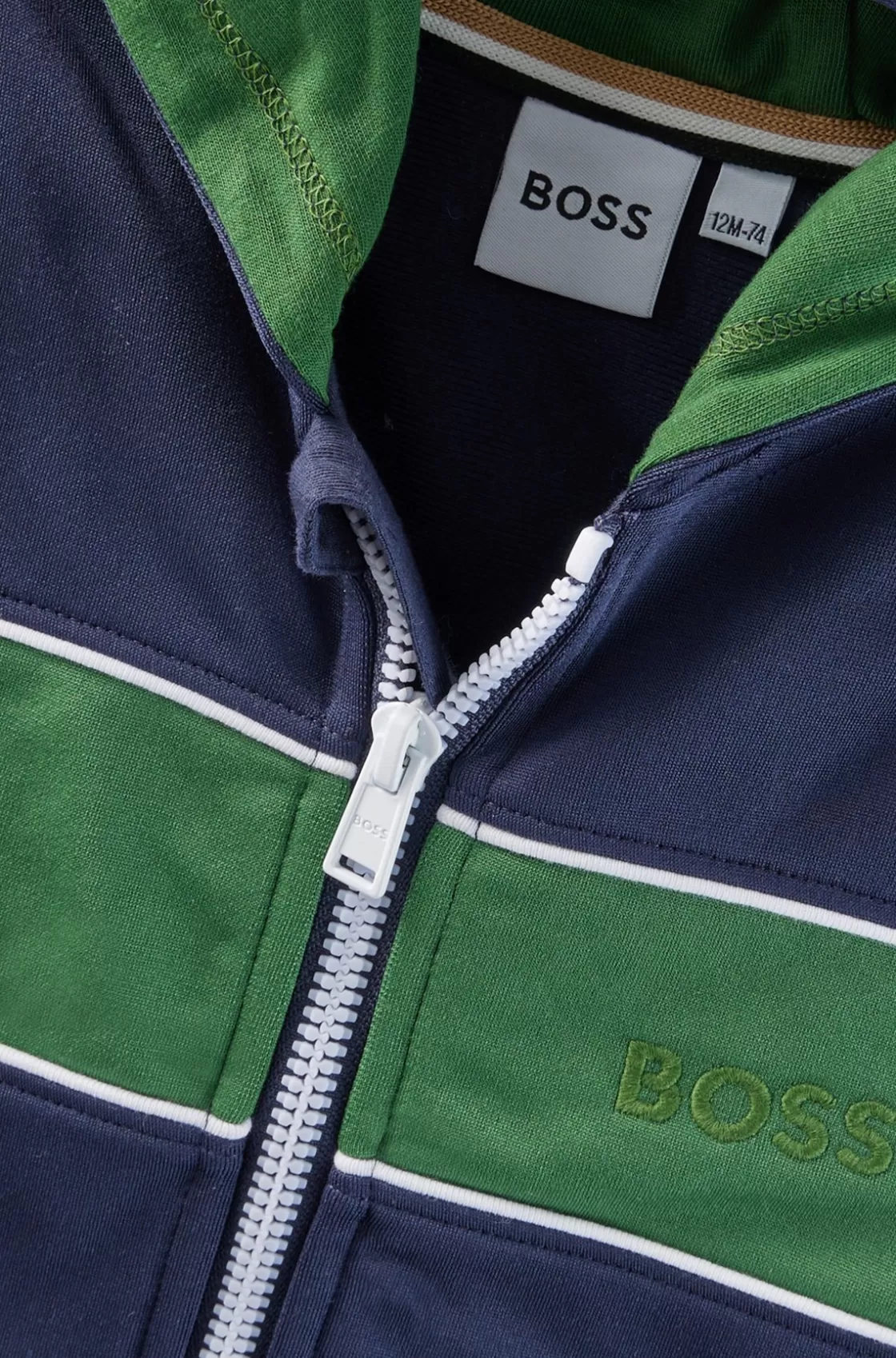 HUGO BOSS Kids' Zip-up Hoodie With Embroidered Logo Dark Blue Flash Sale