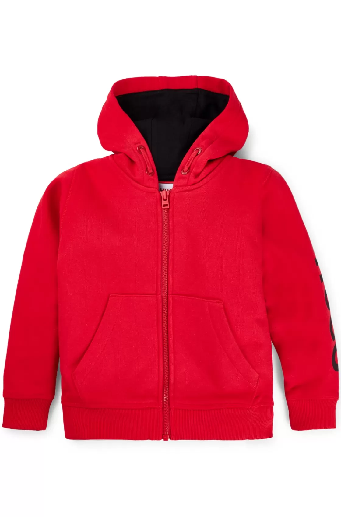 HUGO BOSS Kids' Zip-up Hoodie With Logo Print Red Hot