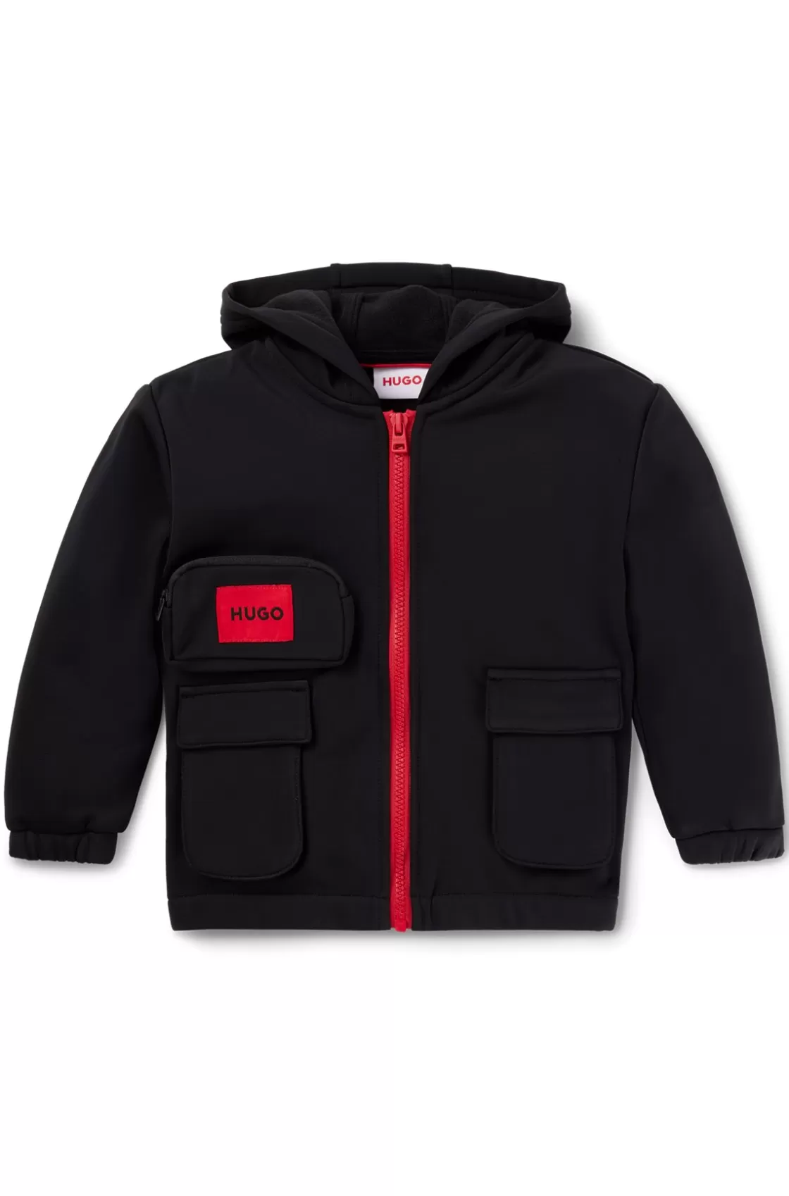 HUGO BOSS Kids' Zip-up Hoodie With Red Logo Label Black Shop
