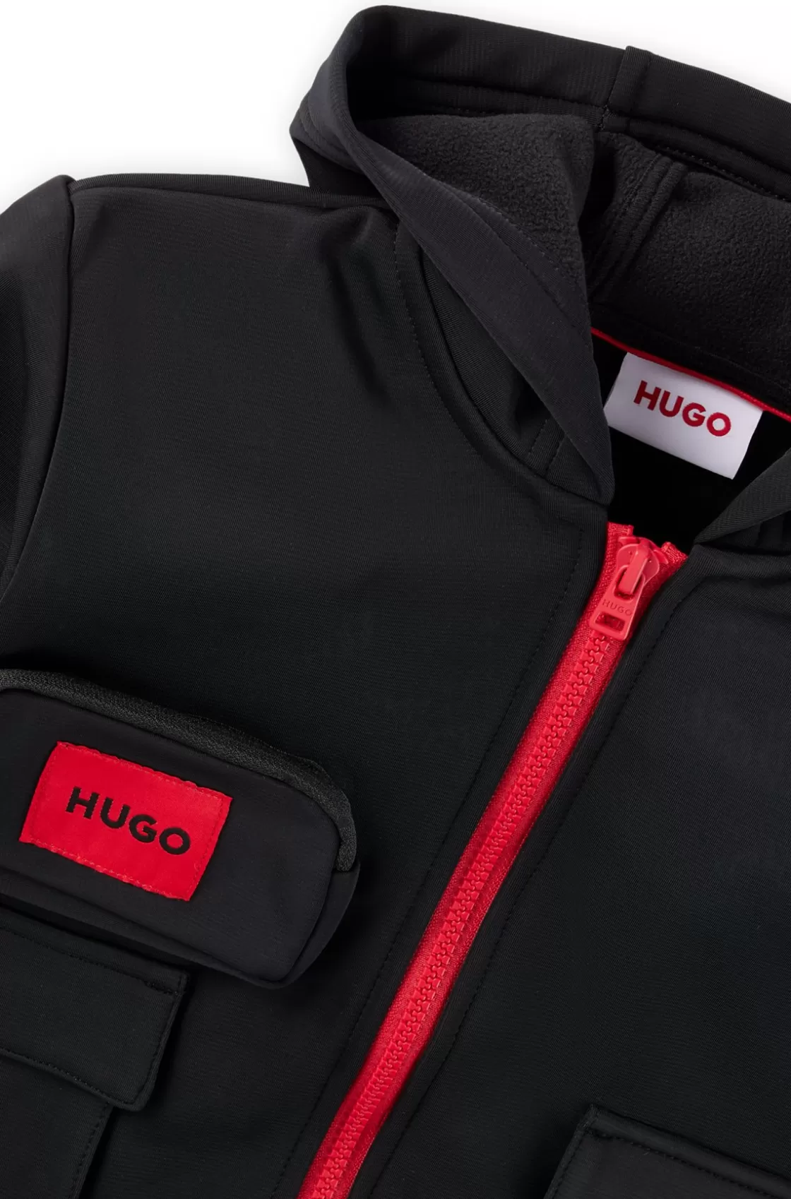 HUGO BOSS Kids' Zip-up Hoodie With Red Logo Label Black Shop
