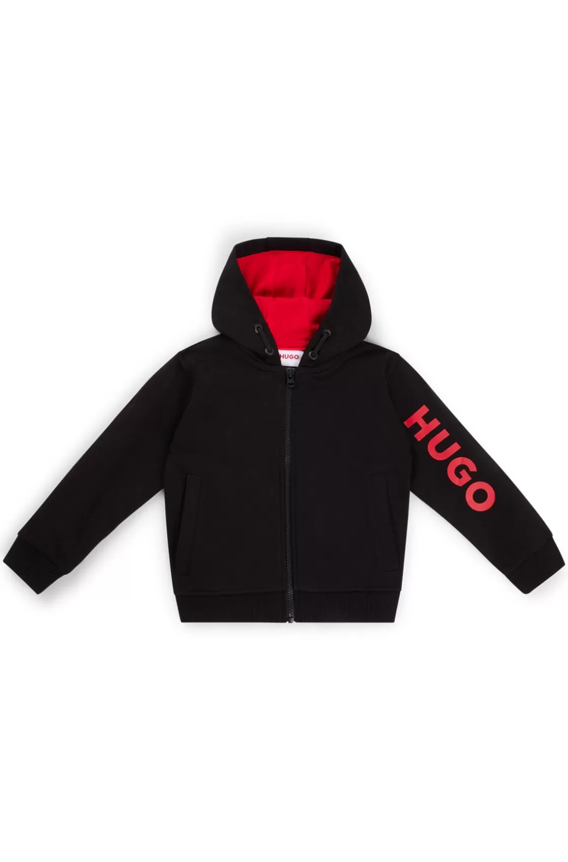 HUGO BOSS Kids’ Zip-up Hoodie With Sleeve Logo Black Best Sale