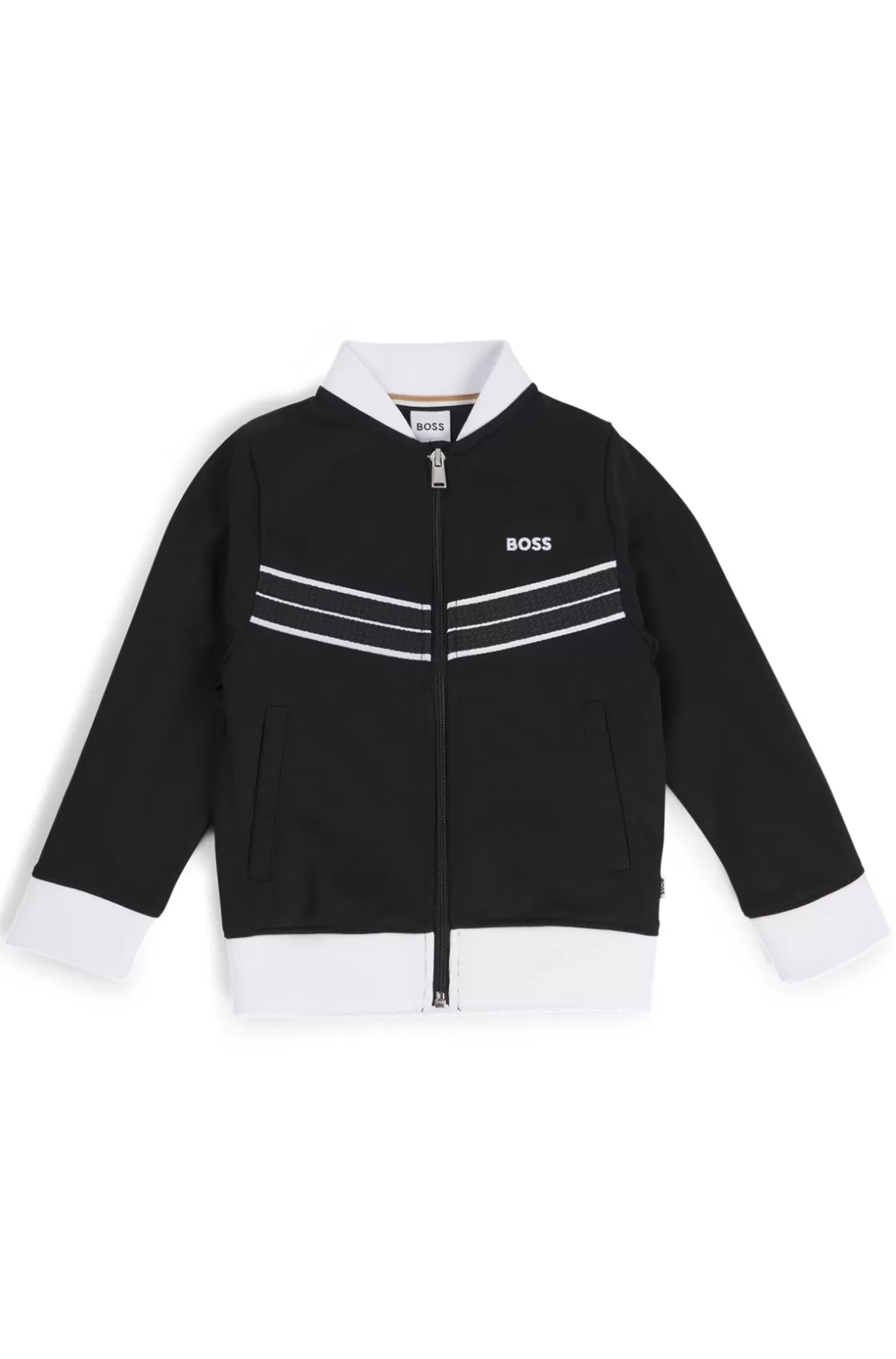 HUGO BOSS Kids' Zip-up Jacket With Herringbone Trims Black Hot